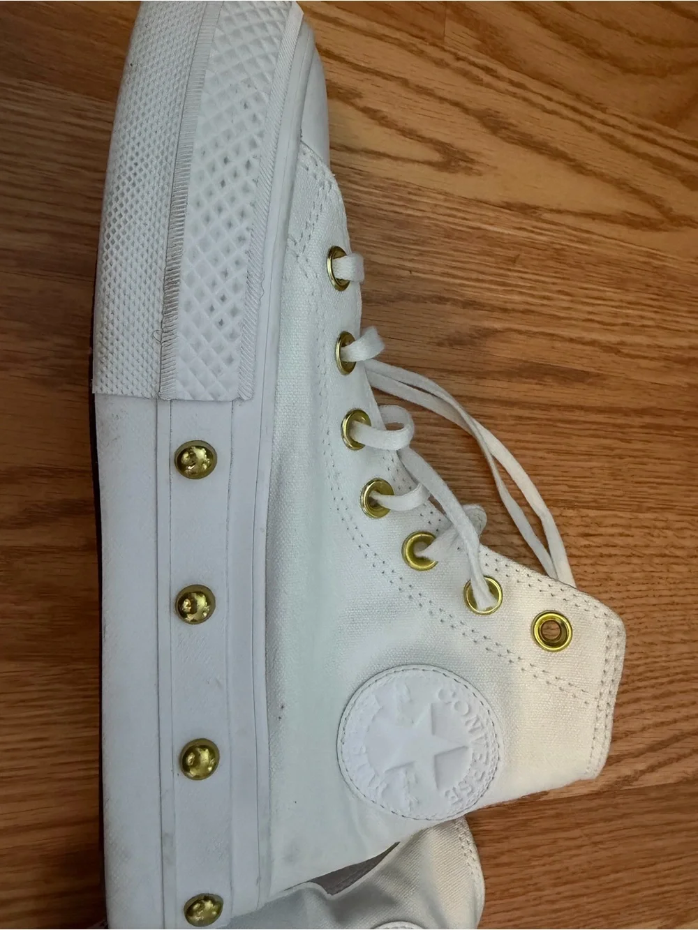 Converse Kids White High-Top Sneakers with Gold Eyelets
